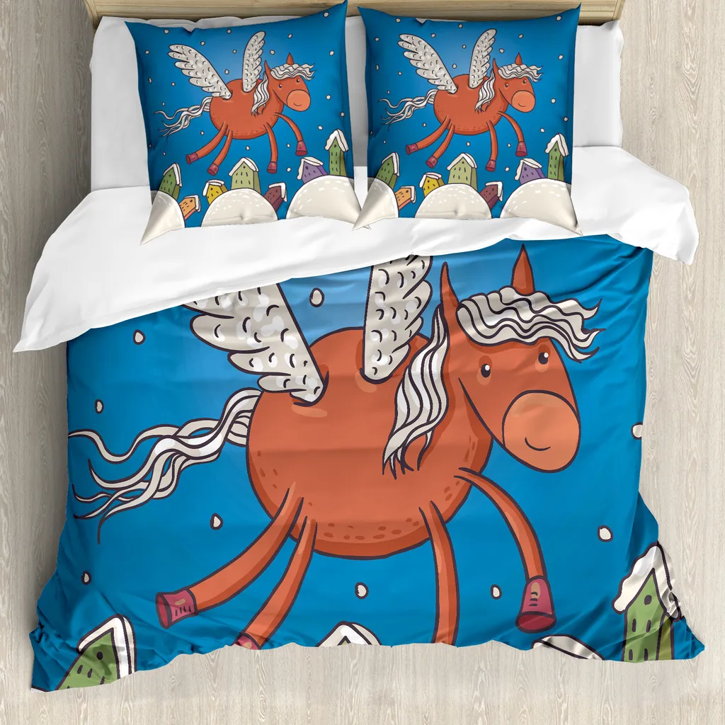 Set Copripiumino Matrimoniale ABAKUHAUS Ali di Cavallo Blu e Arancio