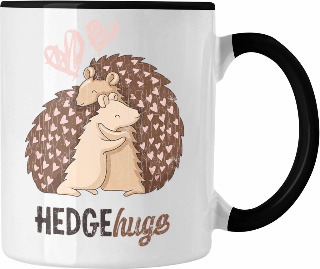 Trendation - Valentinstag Tasse Geschenk für Ihn Sie Lustig Hedgehugs Geschenkidee Becher Freund Freundin Liebe Paare (Schwarz)