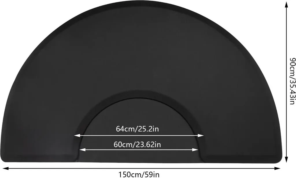 Tapis de sol demi-cercle ergonomique et imperméable pour salon - Noir