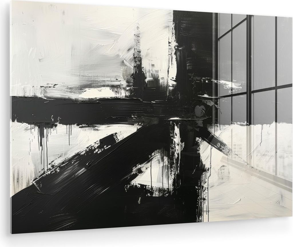 MuchoWow Glasbilder - Bilder auf Wandbild - Foto auf Glas Modern - Schwarz und weiß - Abstrakt - Kunst 60x40 cm Wanddekoration aus Glas - Acrylgla...