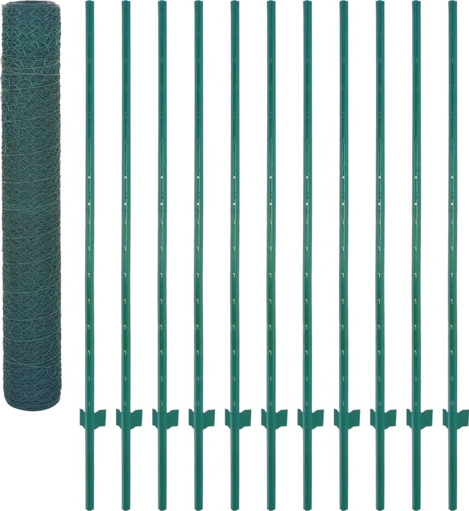 vidaXL Maschendrahtzaun mit Pfosten Stahl 25 x 2 m Grün Produktbild 