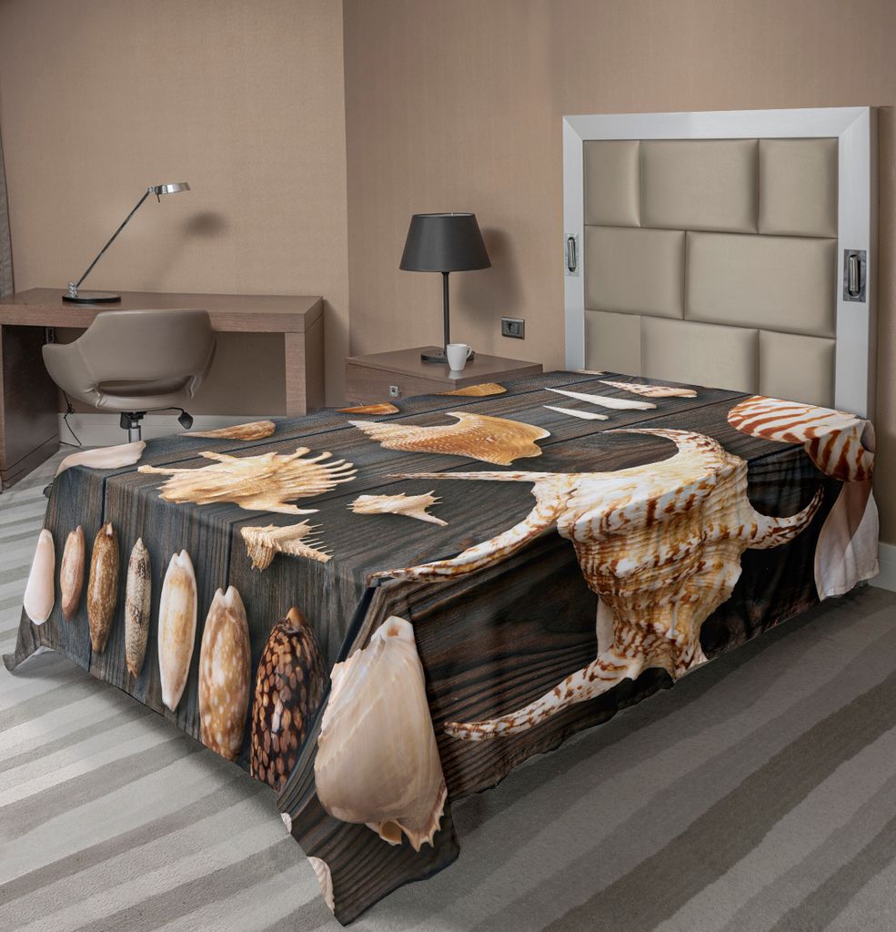 ABAKUHAUS Muscheln Bettlaken, Seashell Hintergrund Stillleben Gewundener Holztisch Ländlich Rustikal Land Thema, weiches bequemes oberes Bettlaken...