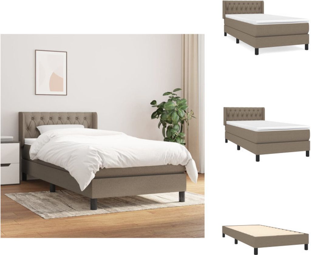 vidaXL Boxspringbett mit Matratze Taupe 100x200 cm Stoff - Betten & Bettgestelle