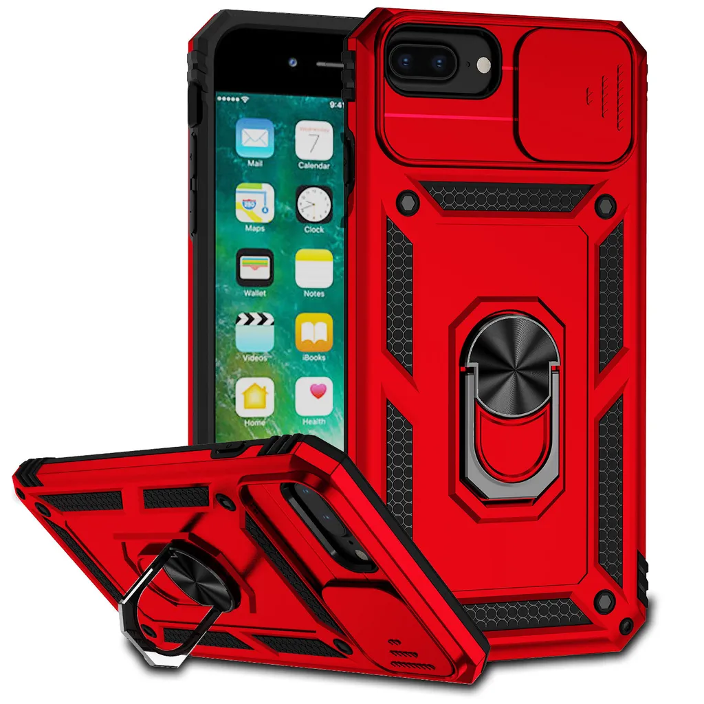 Custodia iPhone 8/7/6 Plus Rossa con Copri Fotocamera e Anello