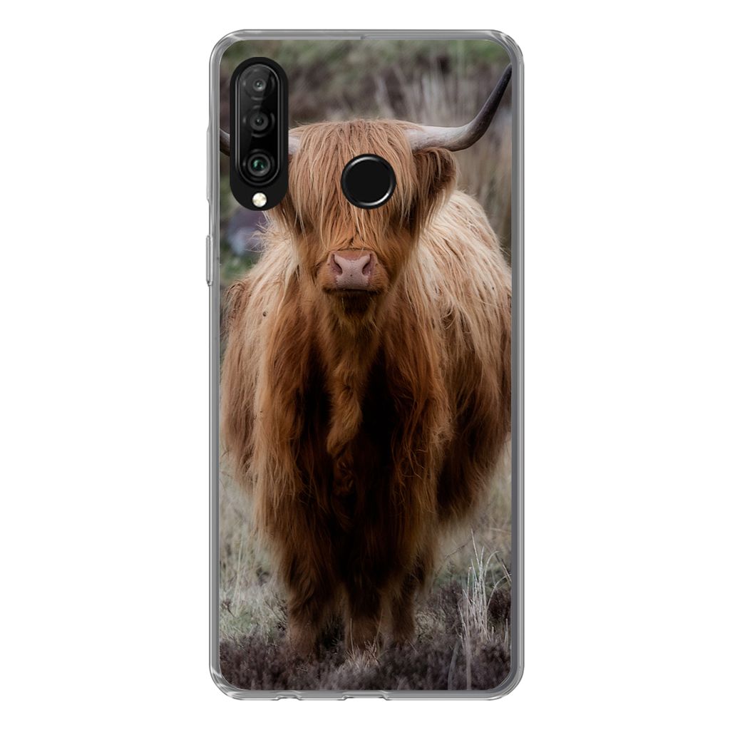 MuchoWow Handyhülle Schutzhülle Hülle für Huawei P30 Lite Schottischer Hochländer - Moos - Gras Silikon Softcase Handy Hülle - Handyhülle