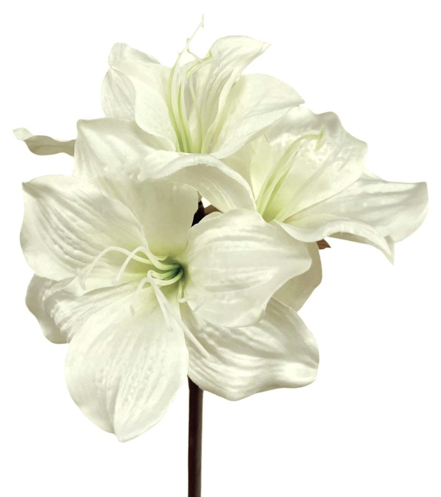Kunstblume Amaryllis ca. 48cm. 1 Stängel mit 3 Blüten weiß WEISS
