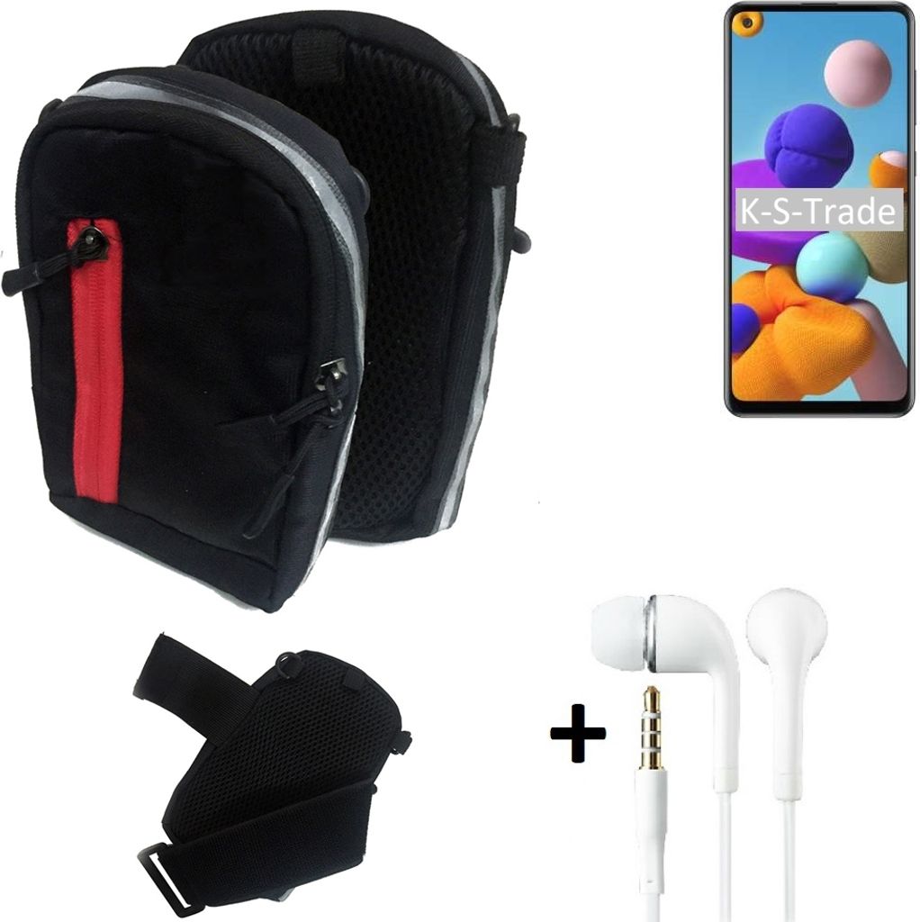 K-S-Trade Outdoor Gürteltasche Holster Umhängetasche + Kopfhörer kompatibel mit Samsung Galaxy A21s schwarz Handy Tasche Case travelbag