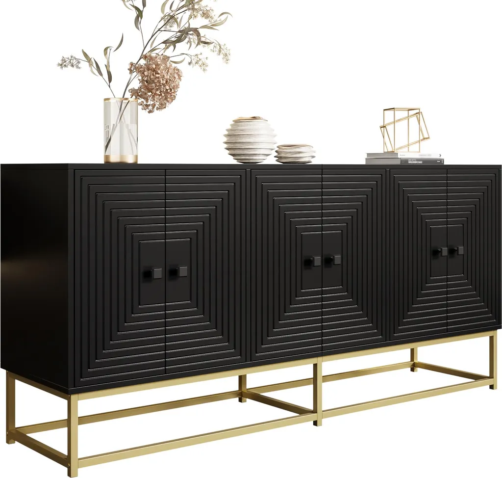 Buffet de Salon Moderne Noir Mat - Grand Buffet avec 3 Portes Doubles