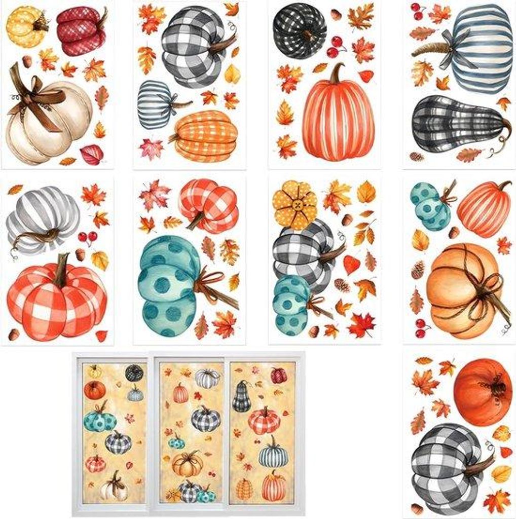 Herbst Fensterstickers 9er - Karotten Dekoration für Zuhause - Außen Herbst Fenster - Glasfenster - Klassenzimmer Landhaus Büro