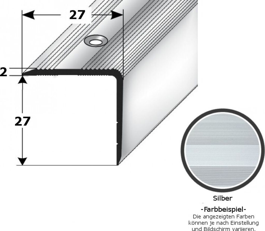 Treppenkante "Orvieto" / Treppenkantenprofil / Winkelprofil (Größe 27 mm x 27 mm) aus Aluminium eloxiert, gebohrt, von Auer Metall-silber-1000