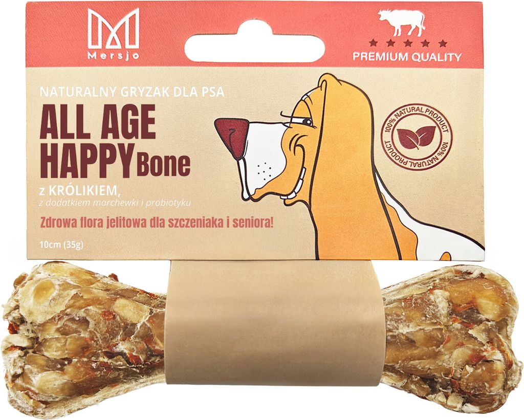 MERSJO Knochen mit Kaninchen und Präbiotikum 10 cm - für Welpen und Senioren