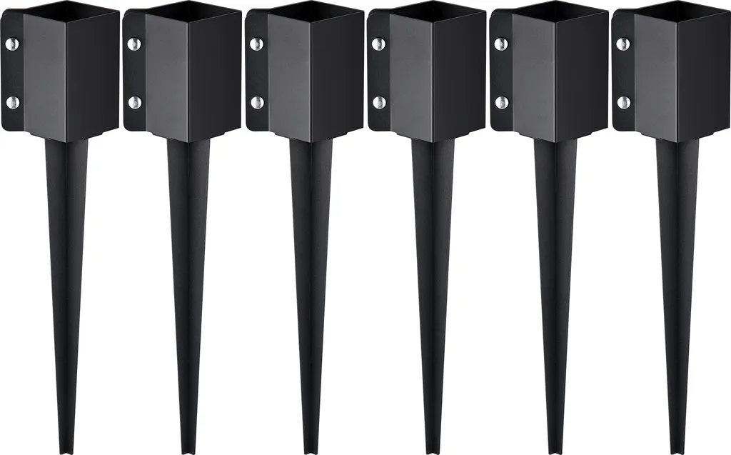 Piquet de Terre pour Clôture et Boîte aux Lettres 113mm Métal Noir x6