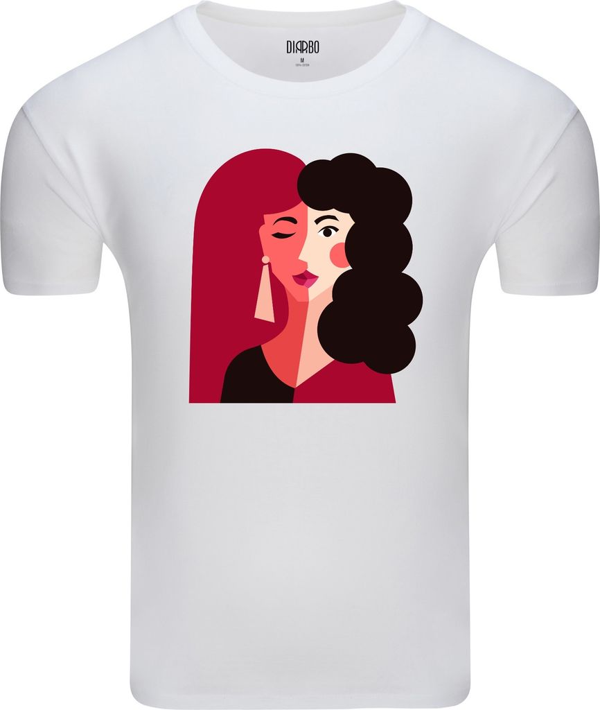 Diarbo Herren T-Shirt mit klassischem Druck Abstraktes Damenporträt Weiß Gr.XS