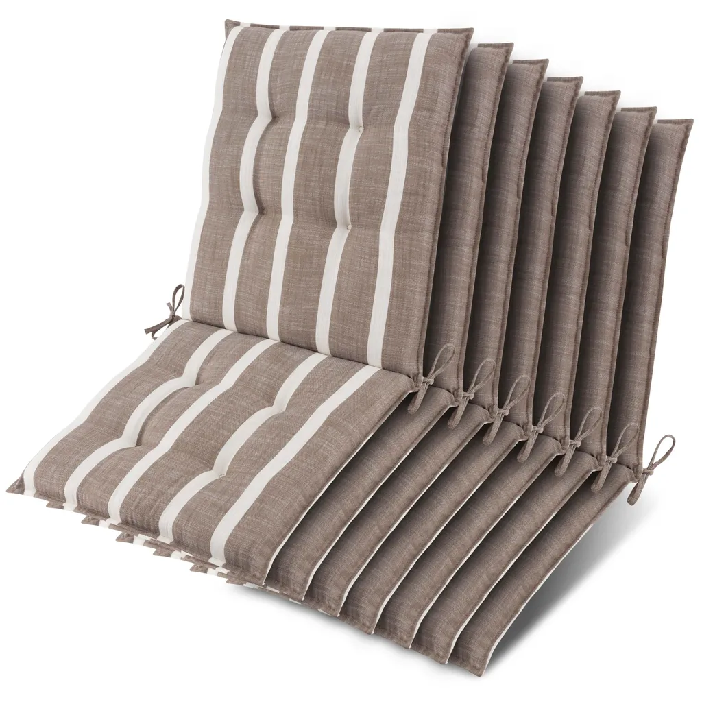 7 coussins pour fauteuil de jardin Beautissu Sun-NL, 100x50cm rayé beige