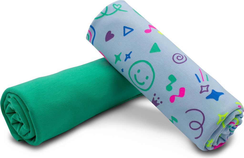 Jerseystoff 2er Set 0,5m Design + 0,5m UNI Jersey Kinderkleidung nähen DIY Projekt Set39 Neon Doodle