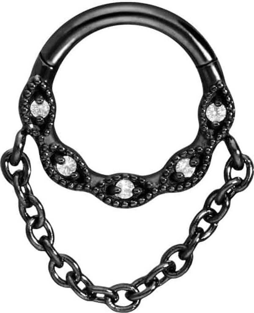 Ohrpiercing, Nasenpiercing, Septum Piercing Chirurgenstahl Segmentring Clicker EINGEFASSTE KRISTALLE + KETTE