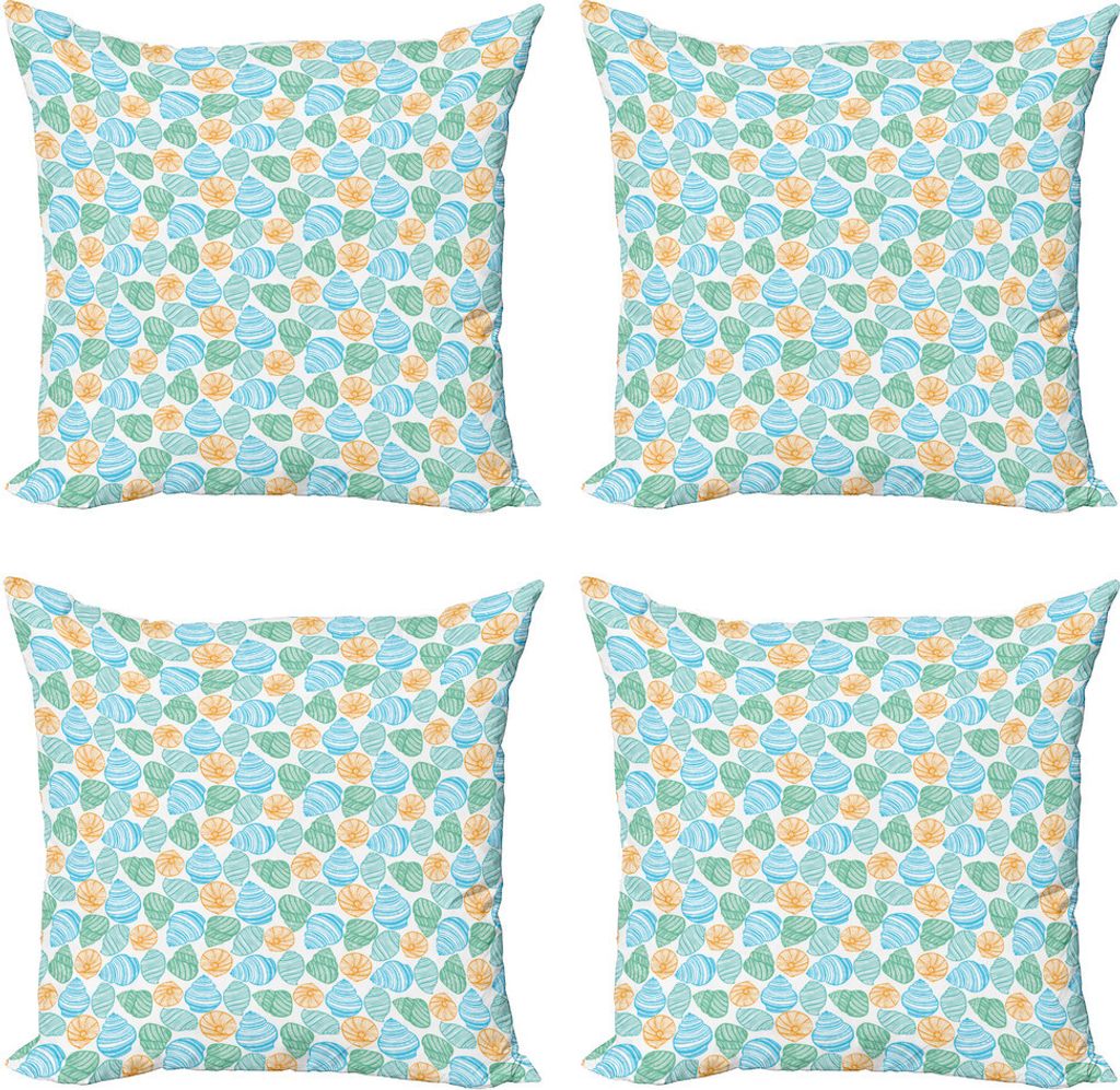 ABAKUHAUS Muscheln Kissenbezug Set (4 Stück), Simplistic Wasser Shell, Moderner Doppelseitiger Digitaldruck, 50 cm x 50 cm, Sky Blau Orange
