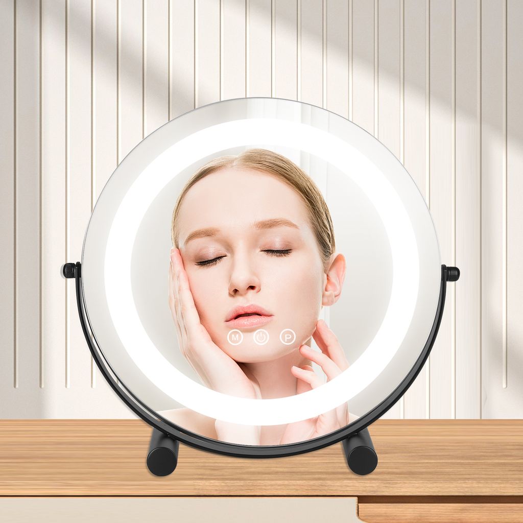 Kosmetikspiegel LED Beleuchtet Smart-Touch-Steuerung Schminktisch Spiegel mit Licht 360°drehbar für Zuhause und Reise Schwarz