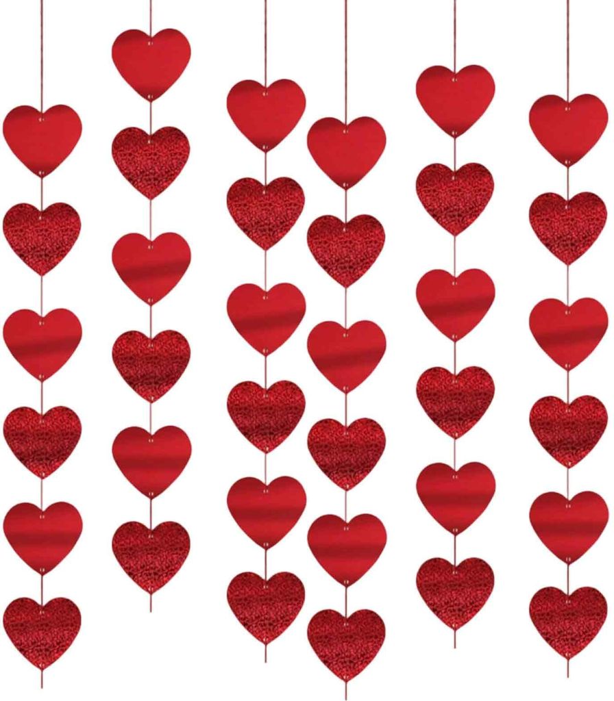 8-teiliges Set roter Herzgirlanden mit Glitzerherzen zum Valentinstag, geeignet für Valentinstag, Hochzeitstag, Geburtstag und andere Feierlichkei...