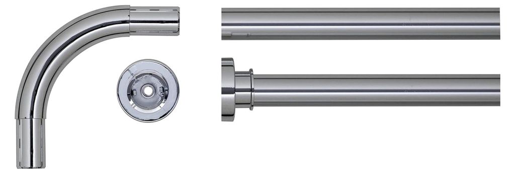 Winkel Duschvorhangstange aus Aluminium, chrom glänzend, Durchmesser 28 mm, 90 x 90 cm