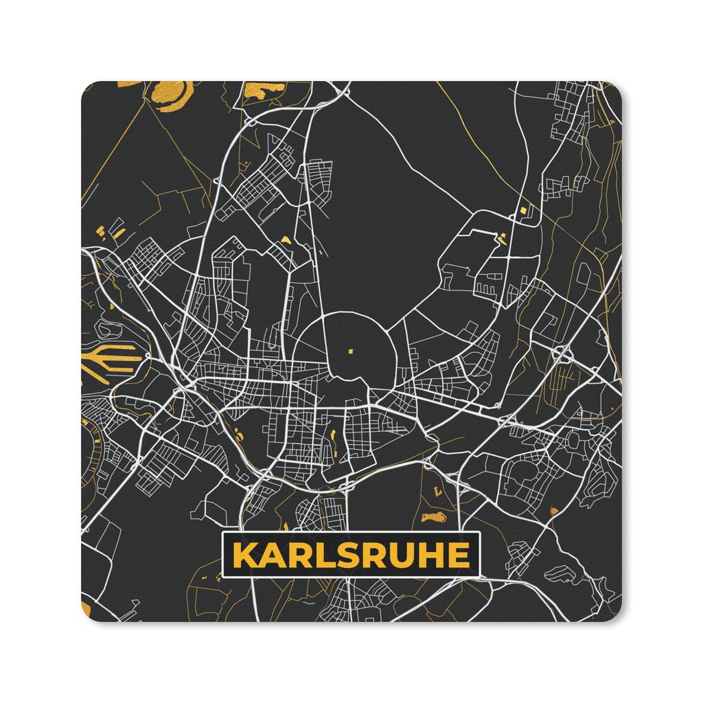 MuchoWow Mauspad Mousepad Karlsruhe - Gold - Stadtplan - Karte - Deutschland 30x30 cm - Mousepads - Maus Mat - Pad - Mausunterlage - Gaming
