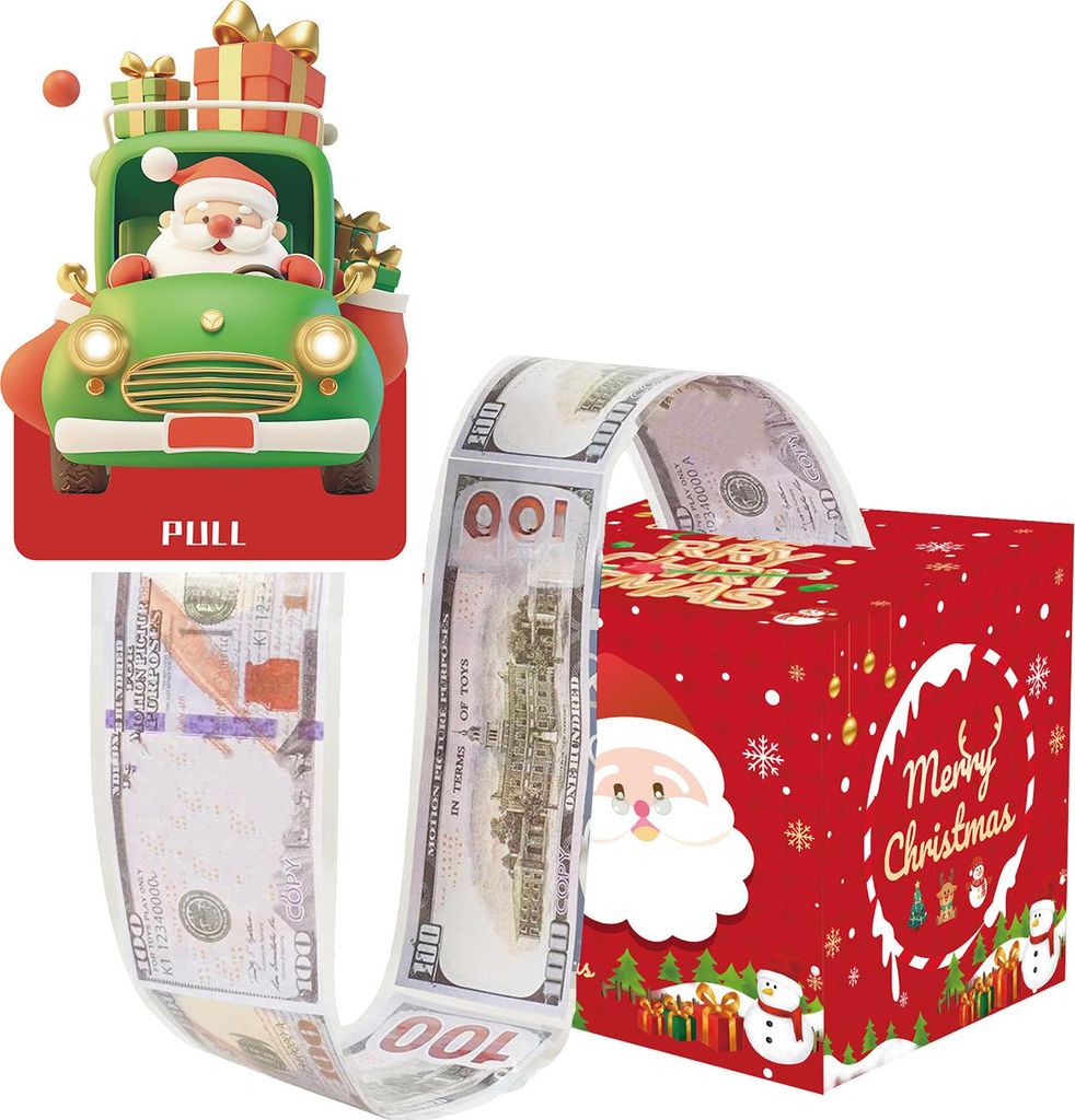 Weihnachtsgeldbox zum Herausziehen, DIY-Weihnachtsgeschenkbox mit transparenten Beuteln, Weihnachtsgeldhalter zum Herausziehen für Kinder und Erwa...