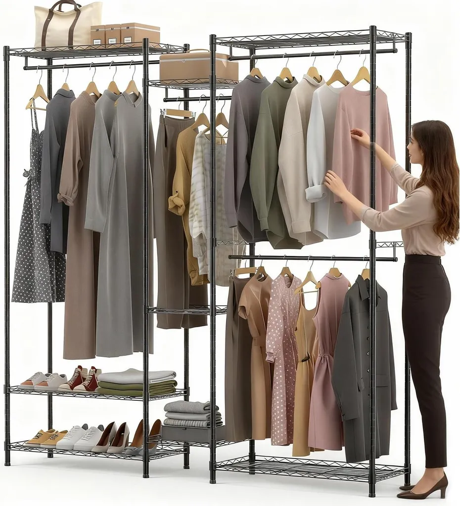 Dressing ouvert modulable avec étagères et penderie en acier gris