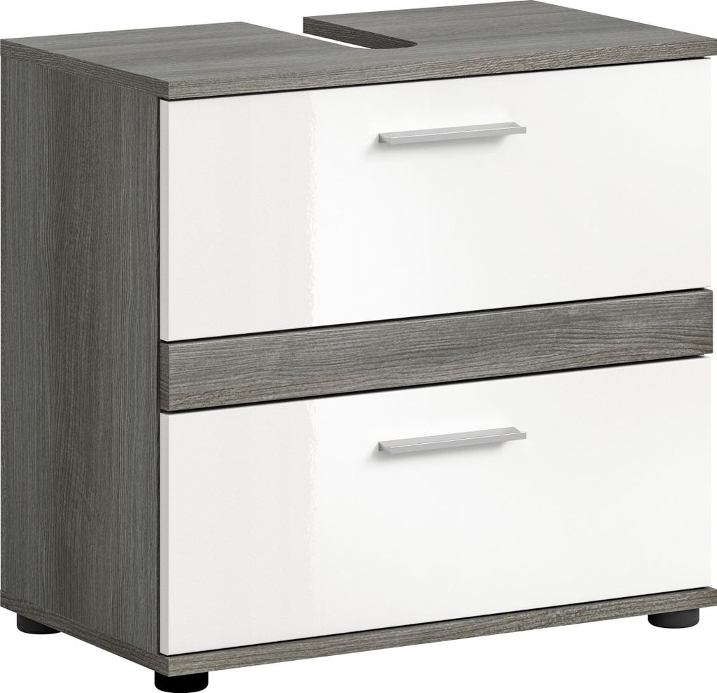 Blake meuble sous lavabo 2 tiroirs blanc brillant, gris. Image du produit 