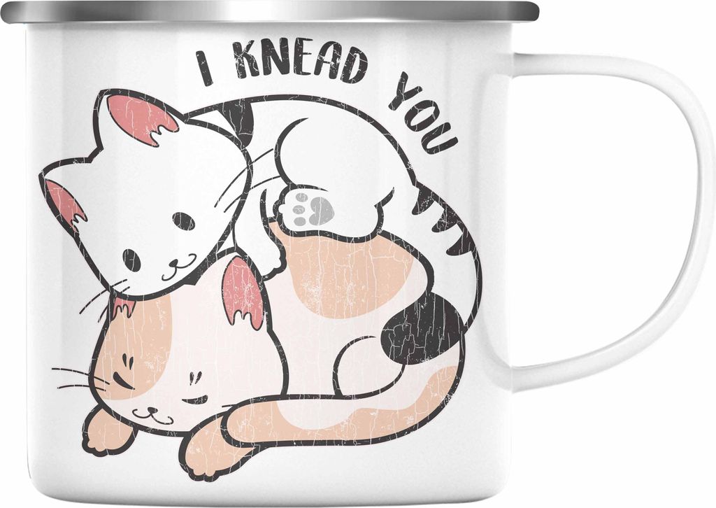 Trendation - Valentinstag Emaille Tasse Geschenk für Ihn Sie Lustig Katze Geschenkidee Becher Freund Freundin Liebe Paare (Silber)