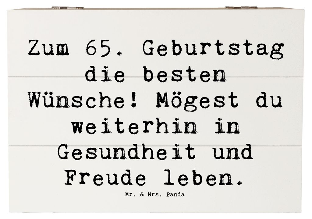 Mr. & Mrs. Panda Kiste Spruch 65. Geburtstag Glückwünsche 22 x 15 cm - Weiß - Geschenk, Jubiläum, Alter, Holzkiste, Freude, Wunder, besten Wün...