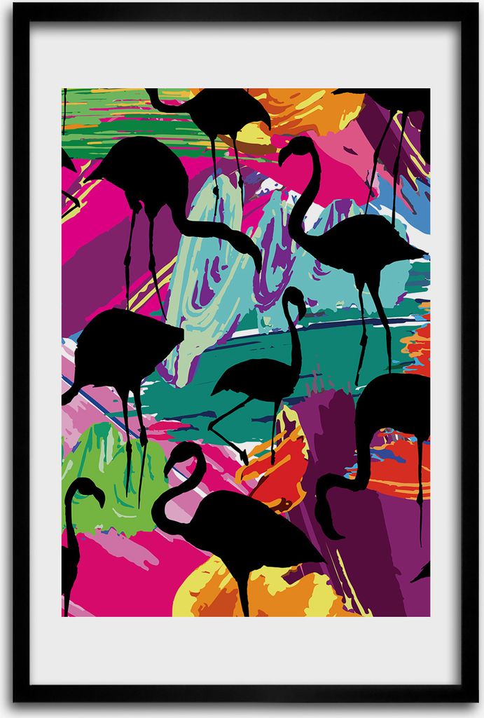 Bild - Bilderrahmen - 40 cm x 60 cm - MDF - Rahmen - Wandkunst - Flamingos