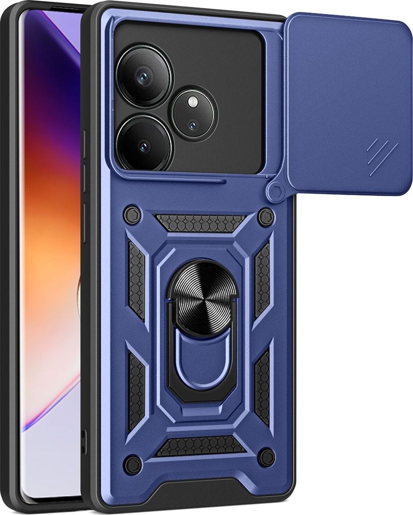 Hülle für Realme GT 6T 5G Magnetische Ring Ständer Halter Dia Kameraschutz TPU Bumper Silikon Schutzhülle Blau
