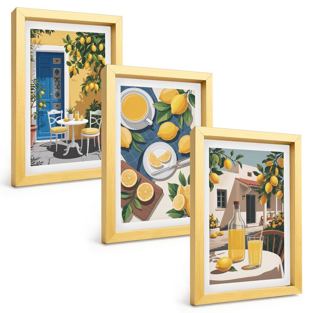 Bilder Set 3-teilig im Goldrahmen Rahmen – Wandbilder 3 Stück – gerahmte Poster für Wohnzimmer, Schlafzimmer und Flur – 20x30 cm – Patio ...