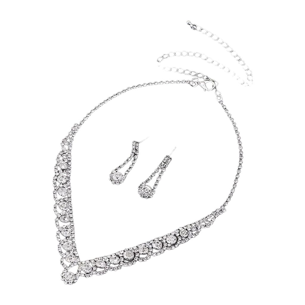 1 Set Braut Halskette Elegante Bling Blau Strass Damen Halskette Waterdrop Ohrringe Kit Hochzeit Schmuck-Weiß