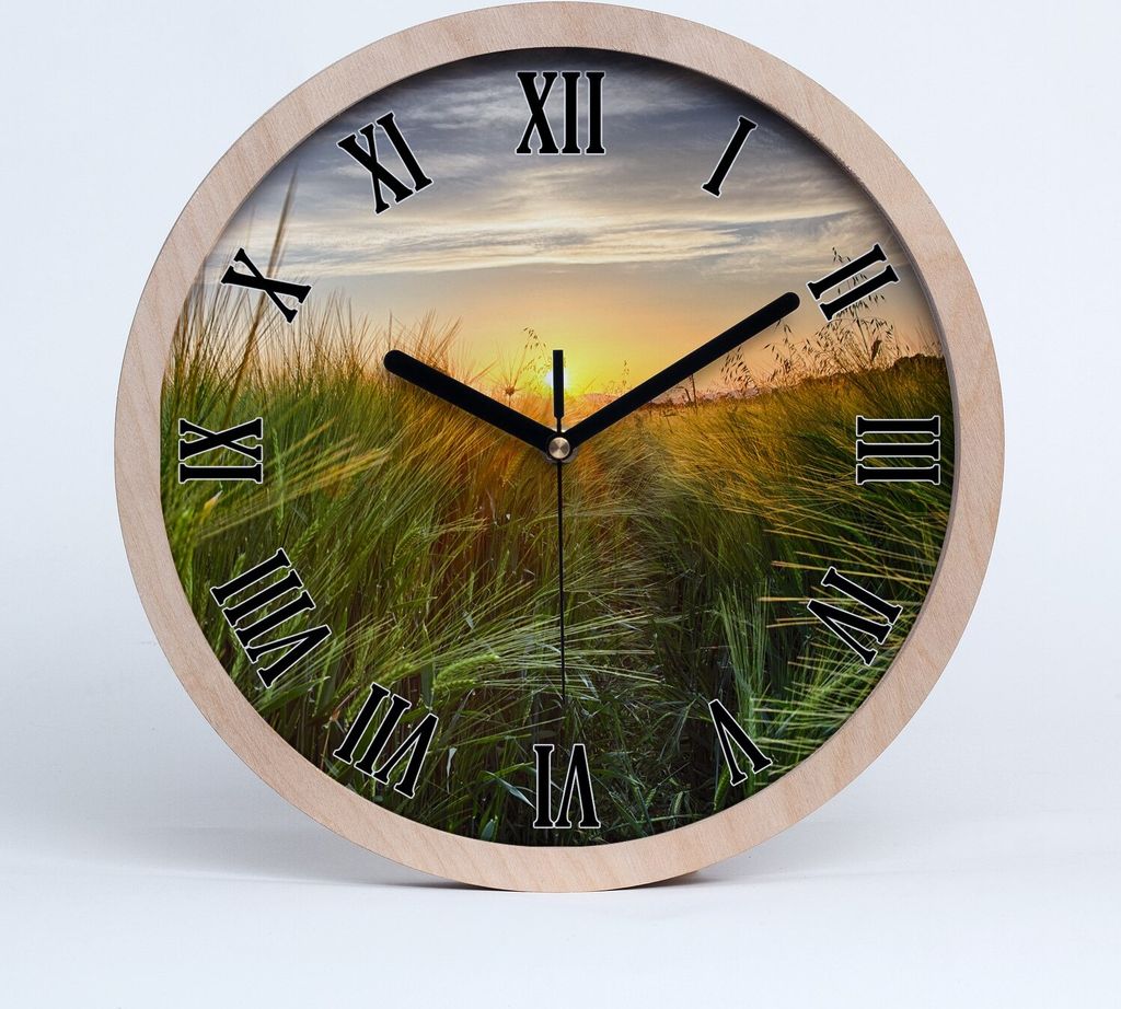 Holzuhr 20fi cm wanduhr - schwarze Spitzen - Weizenfeld