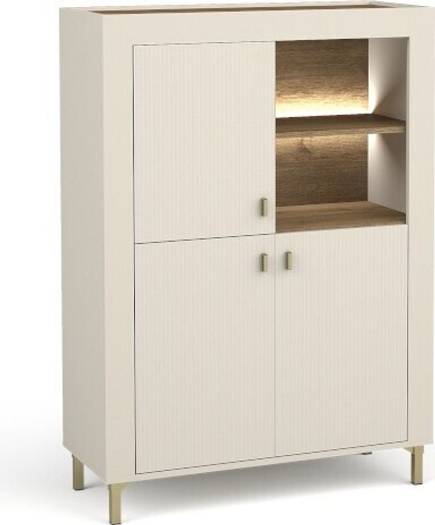 BETTSO LED beleuchtete Kommode Wohnzimmer Bücherergal MOSSA Cashmere Beige