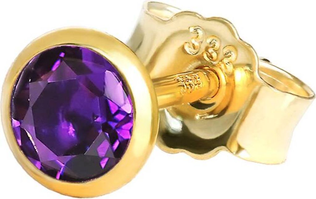 Einzel Ohrstecker Echt Amethyst Gelbgold 333 8 Karat Gold 4,0mm Kleine Ohrring