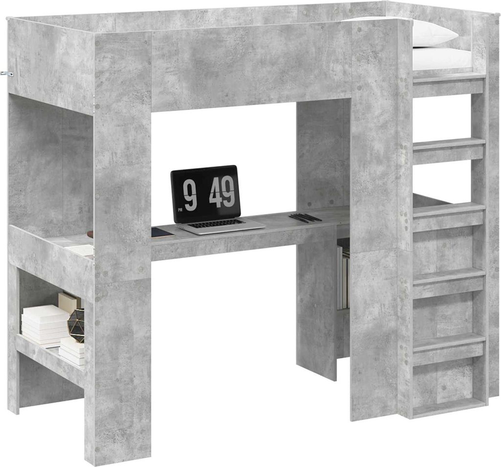 vidaXL Etagenbettgestell mit Schreibtisch Beton Grau 80 x 200 cm