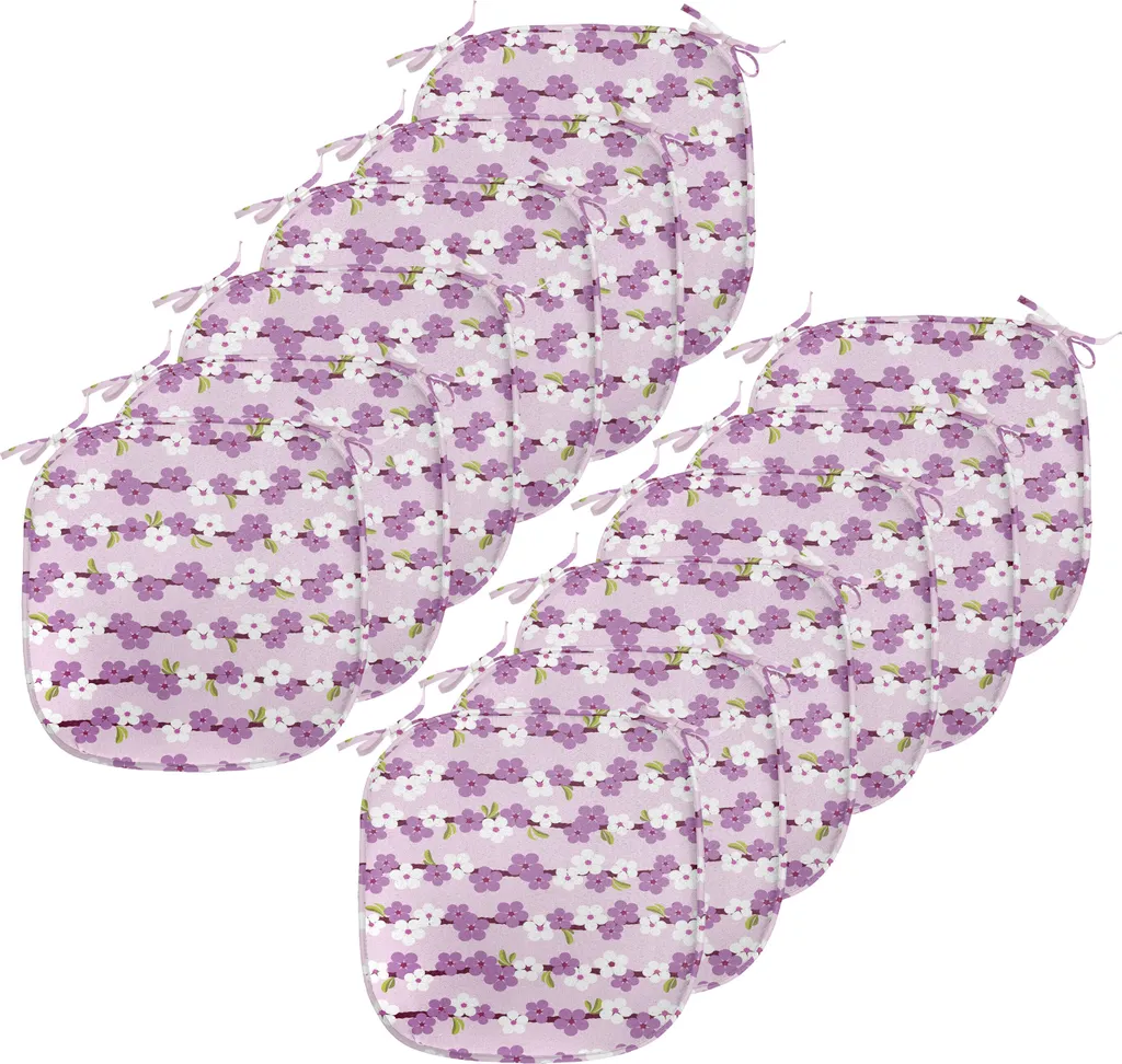ABAKUHAUS Imbottitura giapponese per sedie da sala da pranzo, ciliegio ramificato Bloom, cuscino decorativo impermeabile con cinturini per sedie da cucina, 40 cm x 40 cm - confezione da 12, viola bianco verde - 1