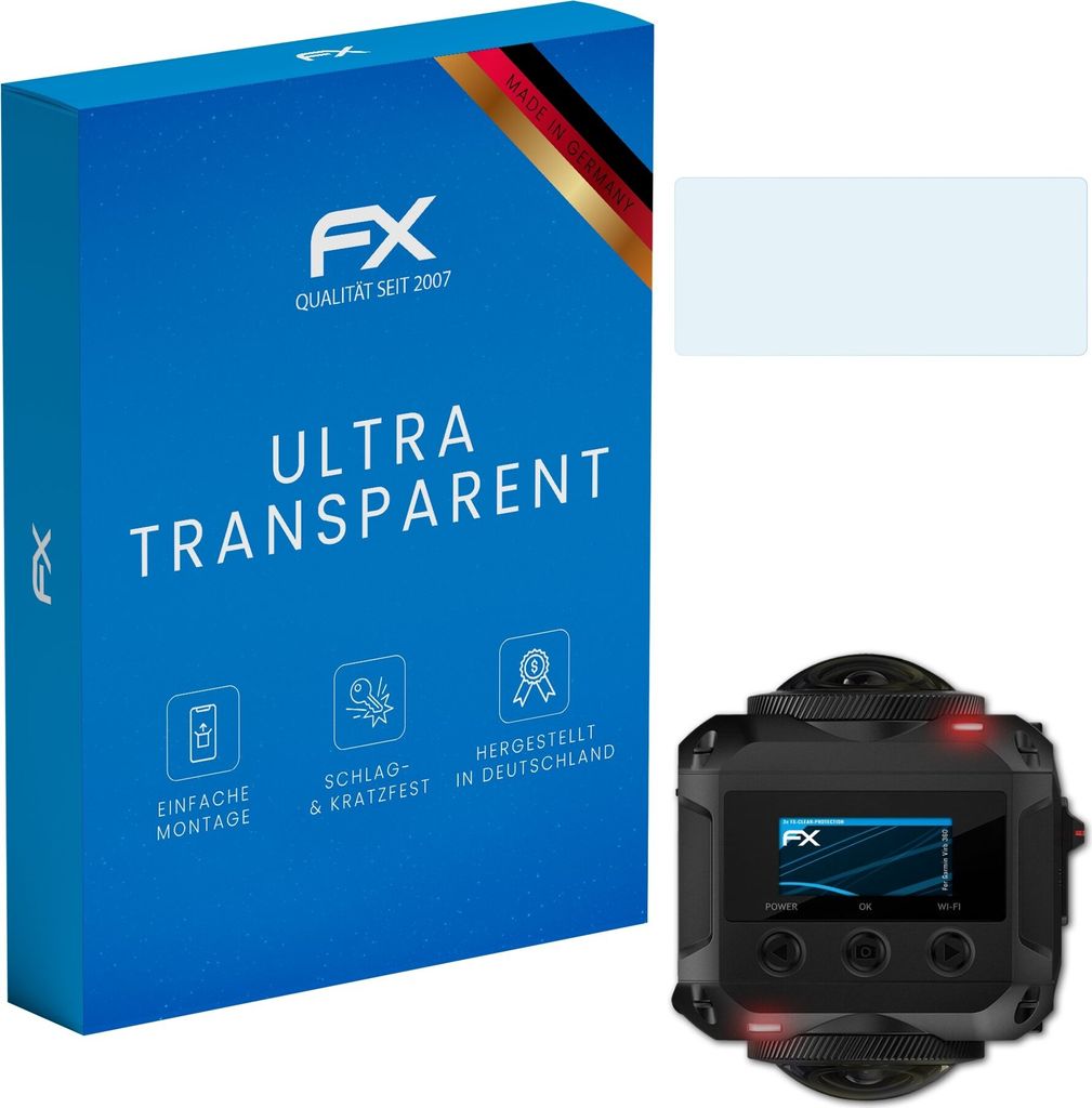 atFoliX FX-Clear 3x Schutzfolie kompatibel mit Garmin Virb 360 Displayschutzfolie