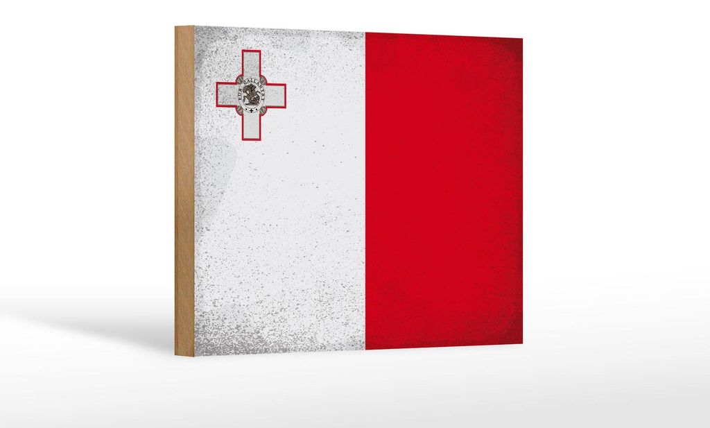 Holzschild Flagge Malta 18x12 cm Flag of Malta Vintage Dekoration