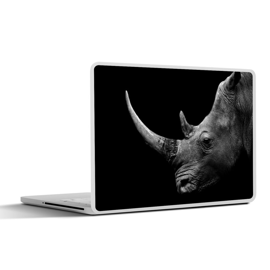MuchoWow Laptop Aufkleber Sticker Cover Nashorn - Tiere - Schwarz - Weiß - Porträt 32.5x23.5 cm - Sticker für Laptop - Selbstklebend
