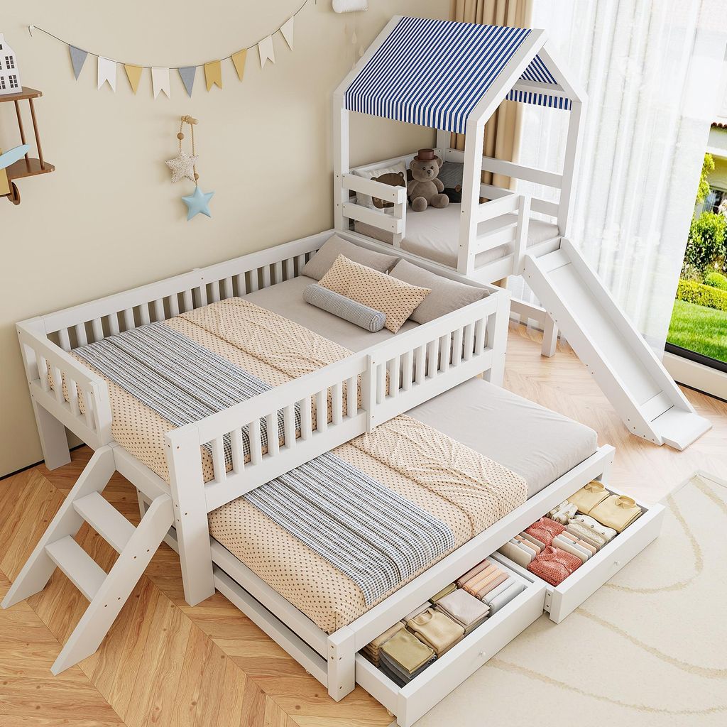 Merax Kinderbett 90x200cm mit Ausziehbett 90x190, Hausbett Produktbild 