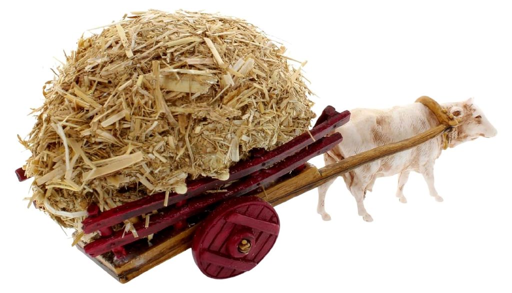 Wagen mit Heu für 6 cm Krippe – MINI 6 – Handbemalte Figuren, Bildhauer M. Landi, Hergestellt in Italien