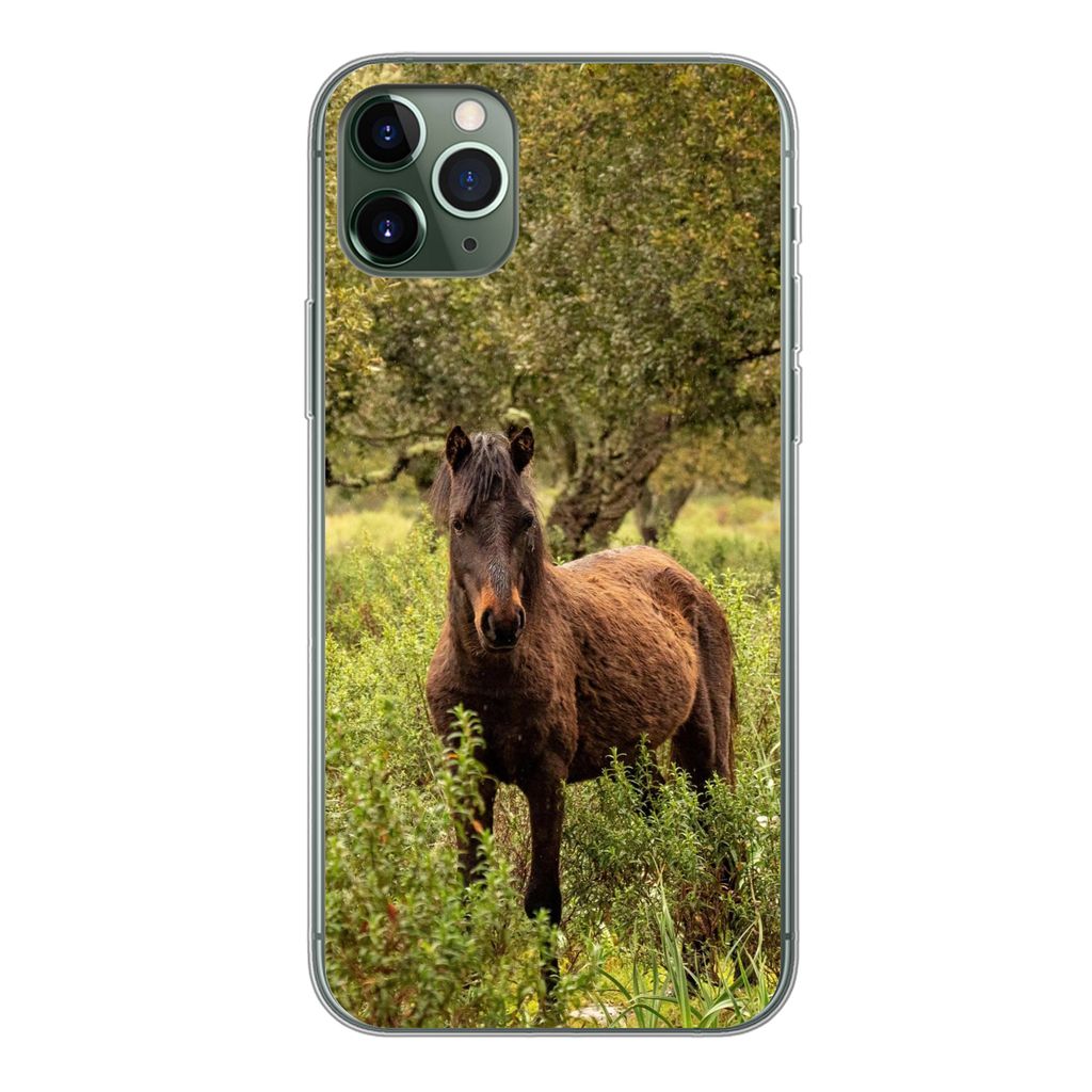 MuchoWow Handyhülle Schutzhülle Hülle für iPhone 11 Pro Max Pferd - Wald - Gras Silikon Softcase Handy Hülle - Schutz