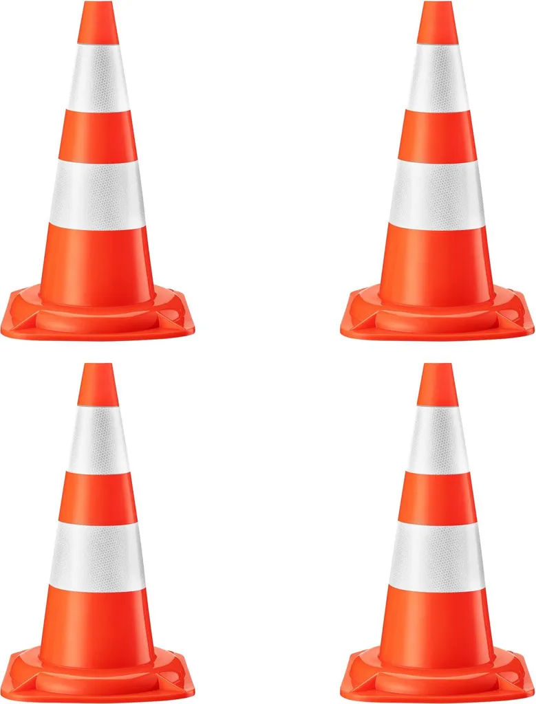 Wiltec Lot de 4 Cônes de Signalisation 50 cm en PVC Orange Réfléchissant