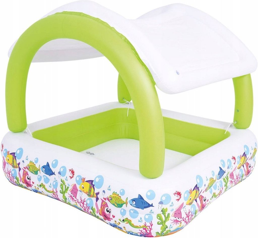SunClub Planschbecken aufblasbarer Pool mit Sonnenschutzdach "Square" 143x143x123 cm