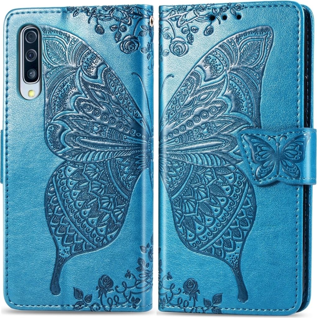 Mobigear Butterfly Samsung Galaxy A50 Hülle Klapphülle Geldbörse - Blau