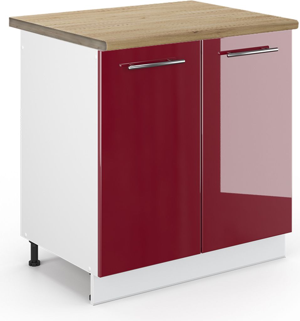 Spülenunterschrank Vicco Fame-Line Bordeaux Hochglanz 80 cm , AP Eiche, Model 45537