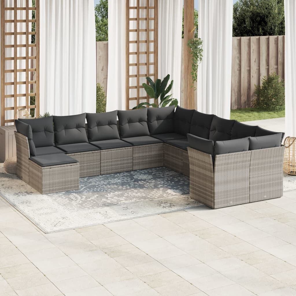 Maison Exclusive - 11-tlg. Garten-Sofagarnitur mit Kissen Hellgrau Poly Rattan